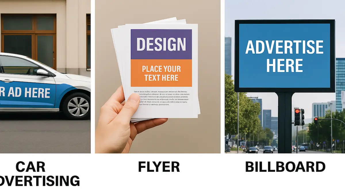 Comparatif entre publicité sur voiture, flyer et panneau d’affichage