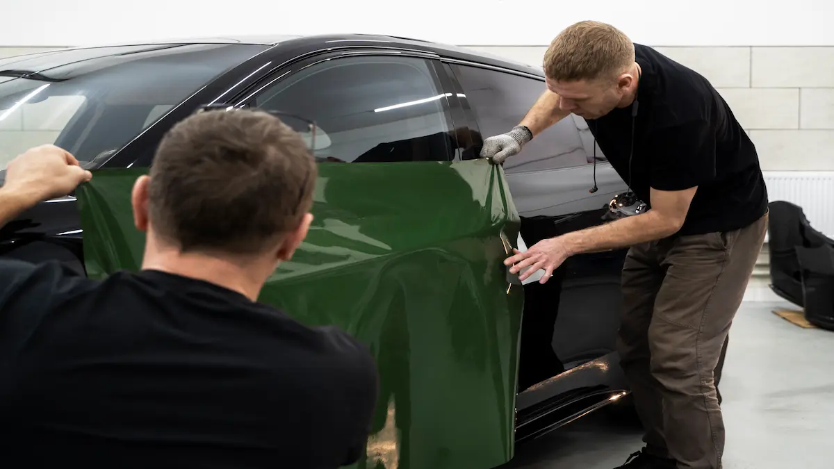 personne travaillant sur l habillage de voiture